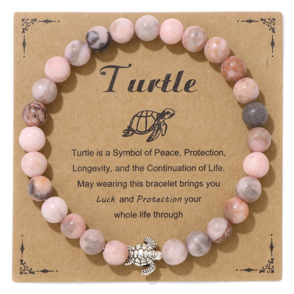 Vintage Minimalist Animal Stone Beaded Bracelet Unisex Sea Turtle Charm