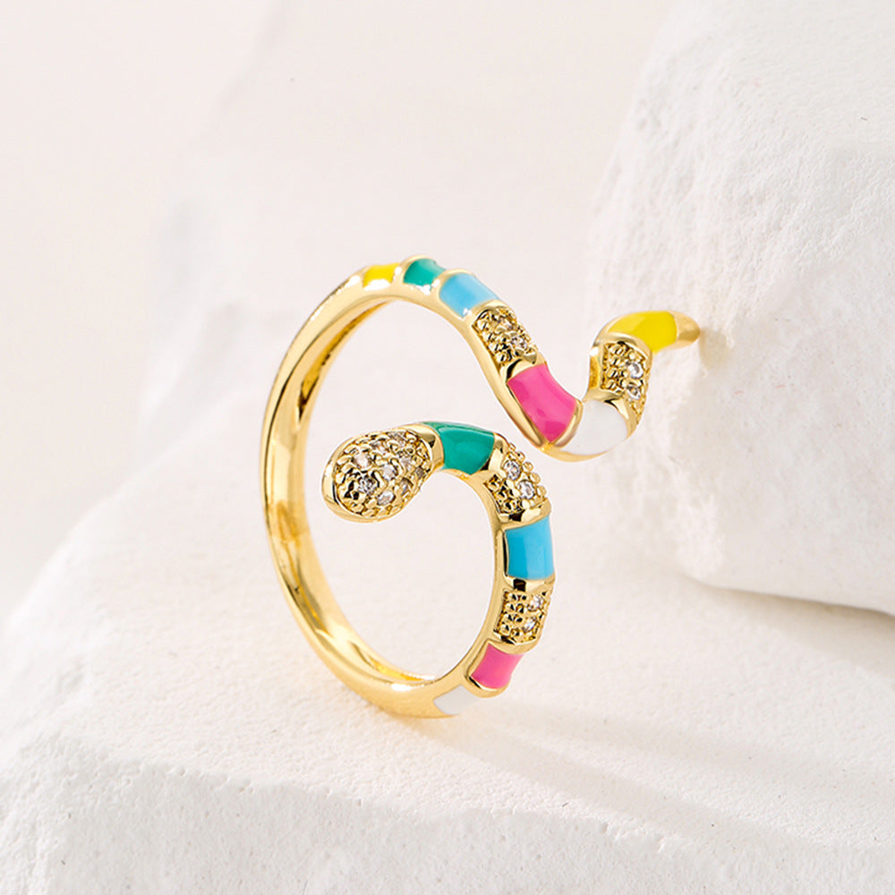 Geometric Brass Gold Plated Cubic Zirconia Drip Oil Ring for Women