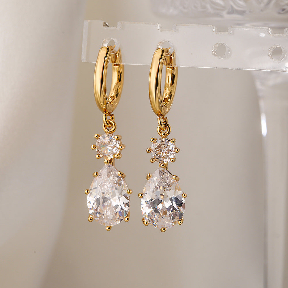 Minimalist Geometric Zirconia Earrings for Women in Copper with Irregular Shape Design