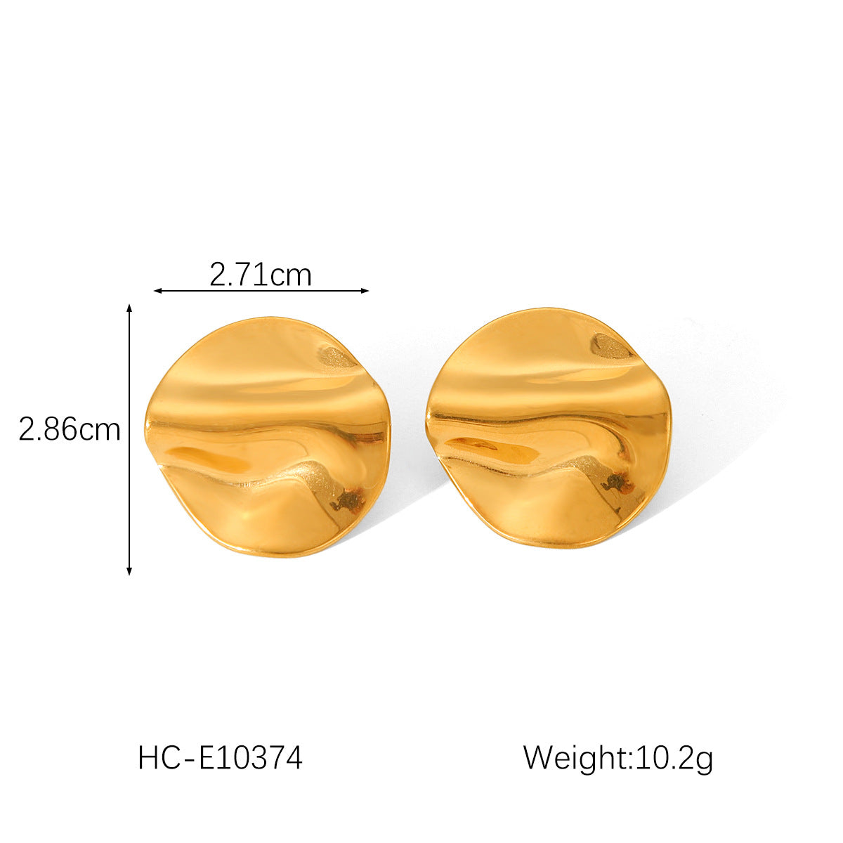 Orecchini in acciaio al titanio con trama martellata irregolare geometrica e placcatura in oro 18 carati da donna
