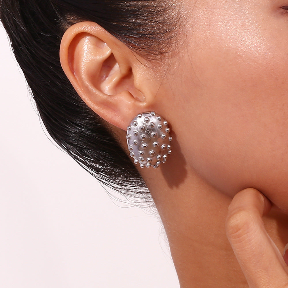 Orecchini a perno alla moda ovali con cactus e riccio in acciaio inossidabile con placcatura in oro 18 carati da donna