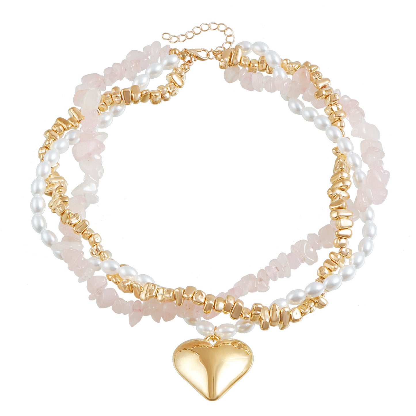 Minimalist Heart-Shaped Baroque Pearl Pendant Necklace for Women with Plated Alloy Charm and Resin Chain