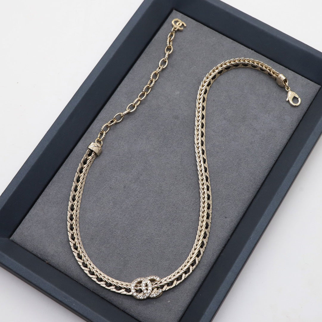 Elegant Luxury Letter Rhinestone Gold Plated Brass Snake Chain Necklace for Women