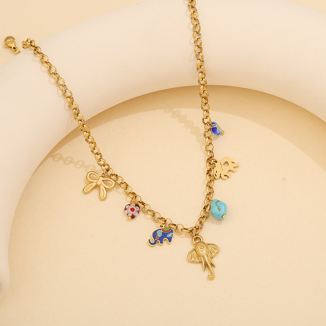 Fashionable Elephant Pendant Necklace in Stainless Steel with Plated Finish on O-Chain for Women