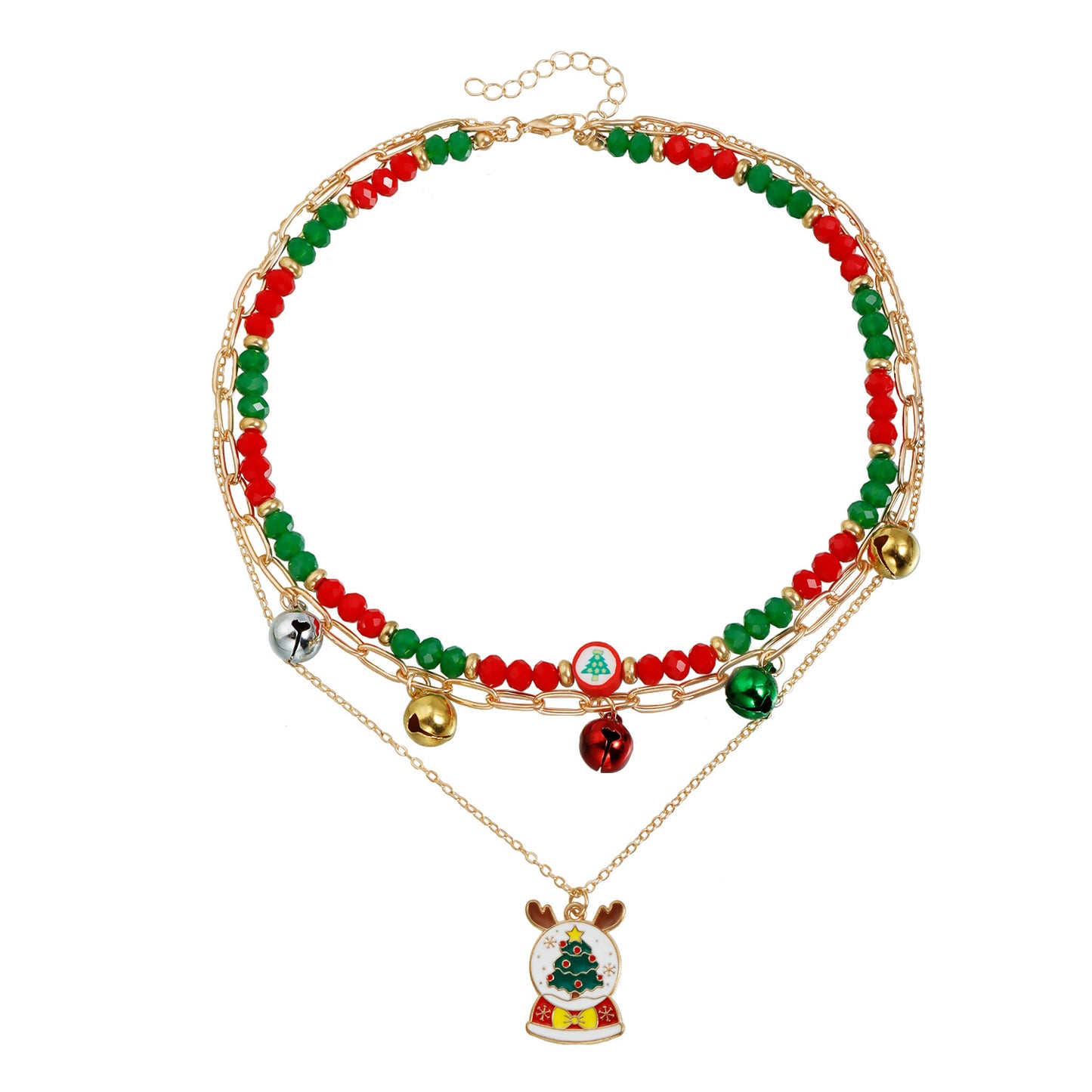 Festive Christmas Tree Pendant Necklace with Jingle Bells Charm Alloy Choker for Women