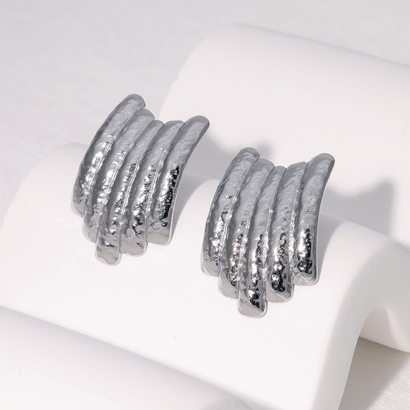 Vintage Geometric Stainless Steel Ear Studs for Women with 18K Gold Plating