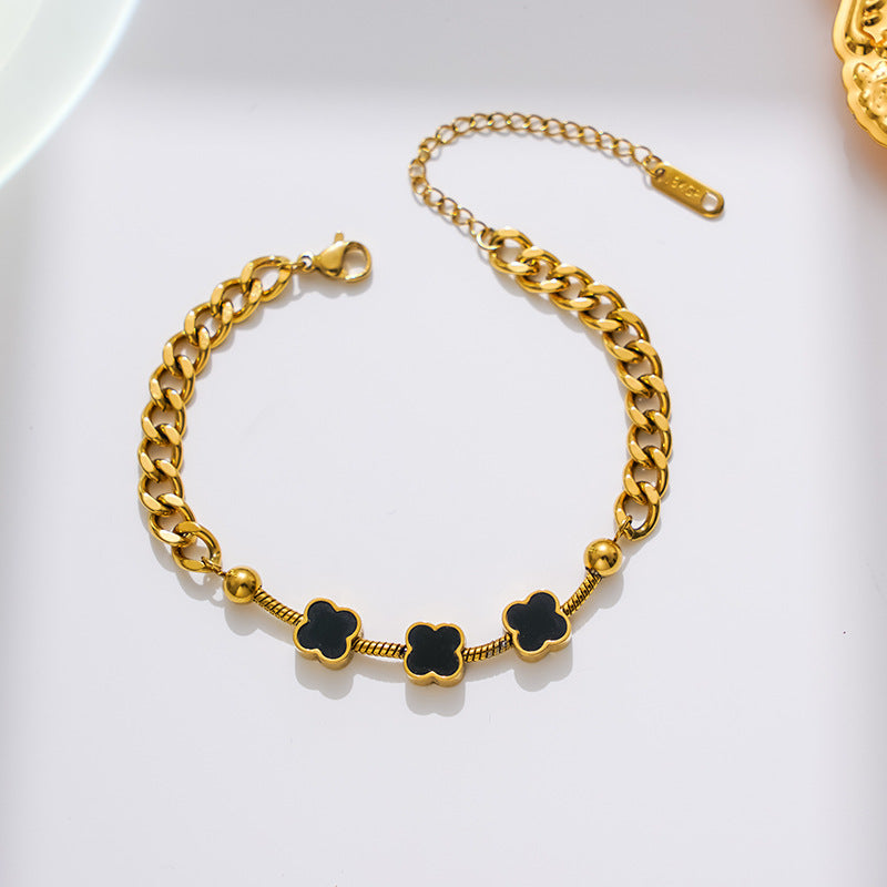 Minimalist Fashion Clover Bracelet for Women in Titanium Steel with Vacuum Plating Hypoallergenic Finish