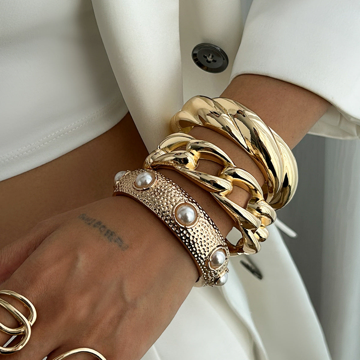 Stacked Style Irregular Geometric Plated Alloy Rope Chain Bracelet Set