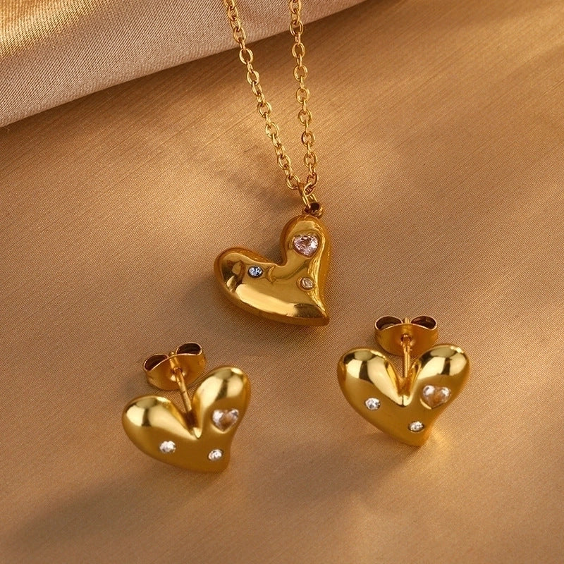 Set di orecchini e collana con ciondolo a goccia in acrilico a forma di cuore placcato in acciaio inossidabile, minimalista ed elegante, con catena a cavo