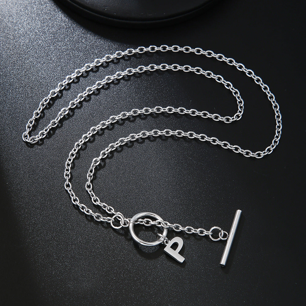 Hip-hop Streetwear Geometric Letter Titanium Steel Pendant Necklace with OT Clasp for Unisex