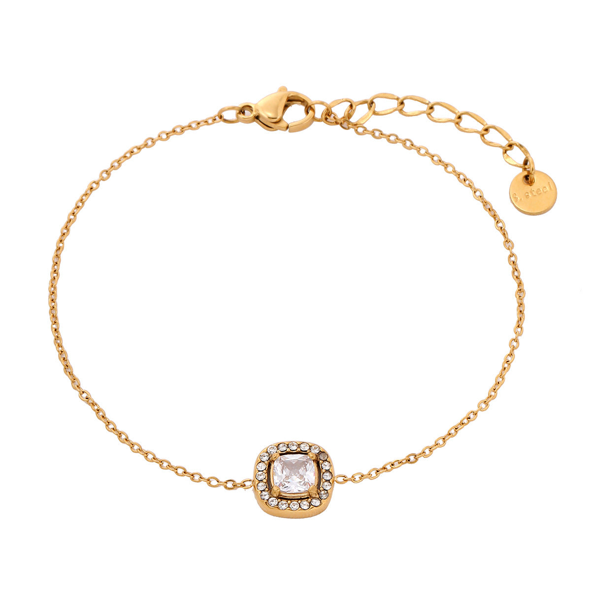 Pulsera minimalista de acero de titanio en forma de corazón para mujer con baño de oro de 18K e incrustaciones de diamantes de imitación, joyería hipoalergénica de acero inoxidable