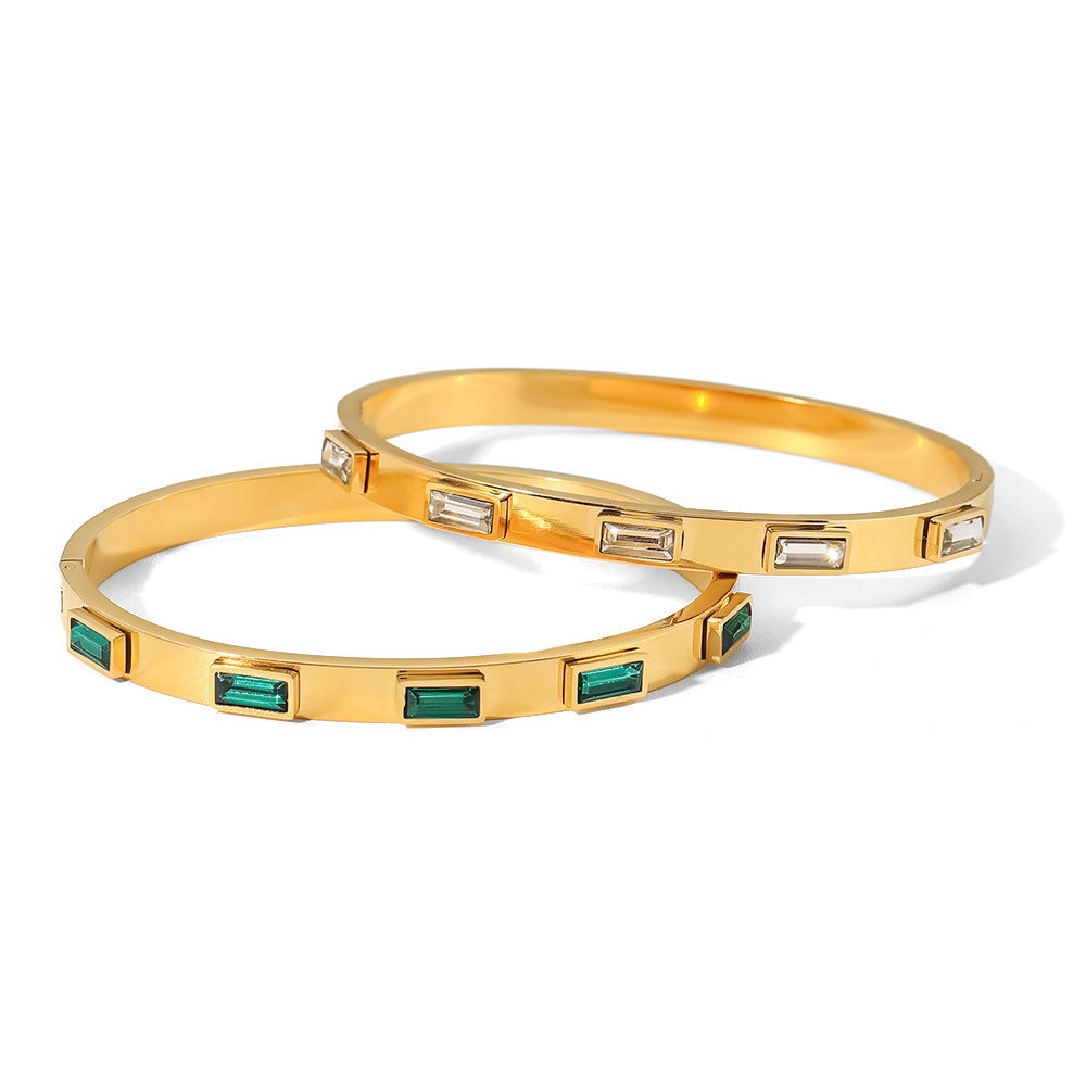 INS Style Geometric Titanium Steel Bracelet for Women with Zircon Inlay and Plated Finish