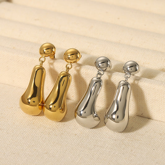 Pendientes de aro minimalistas de acero inoxidable con forma de gota de agua, chapados en oro de 18 quilates, diseño liso hueco