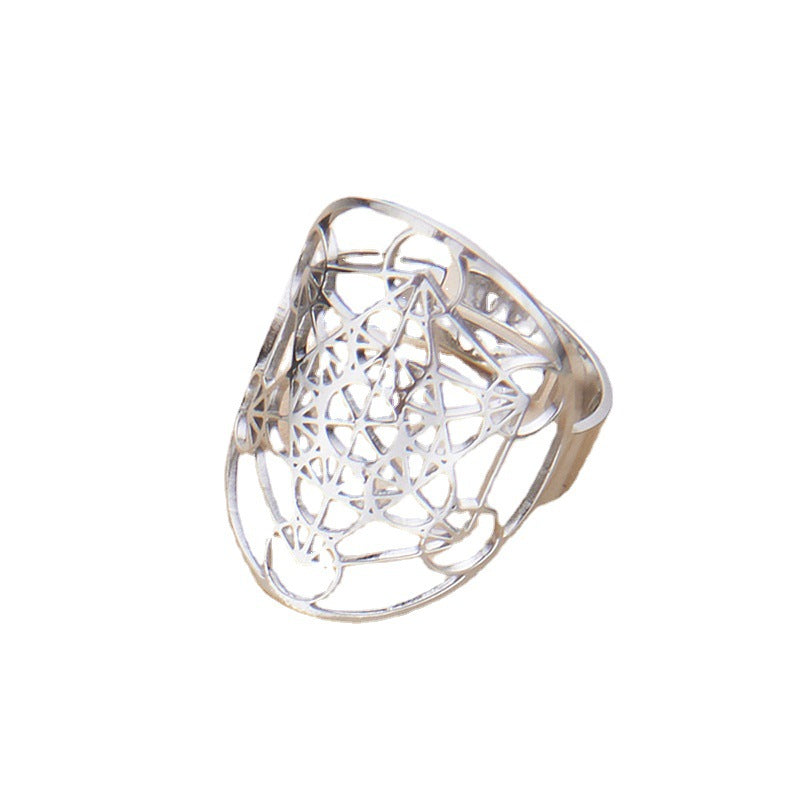 Adjustable Geometric Hexagram Oval Stainless Steel Ring with Polished Finish for Unisex