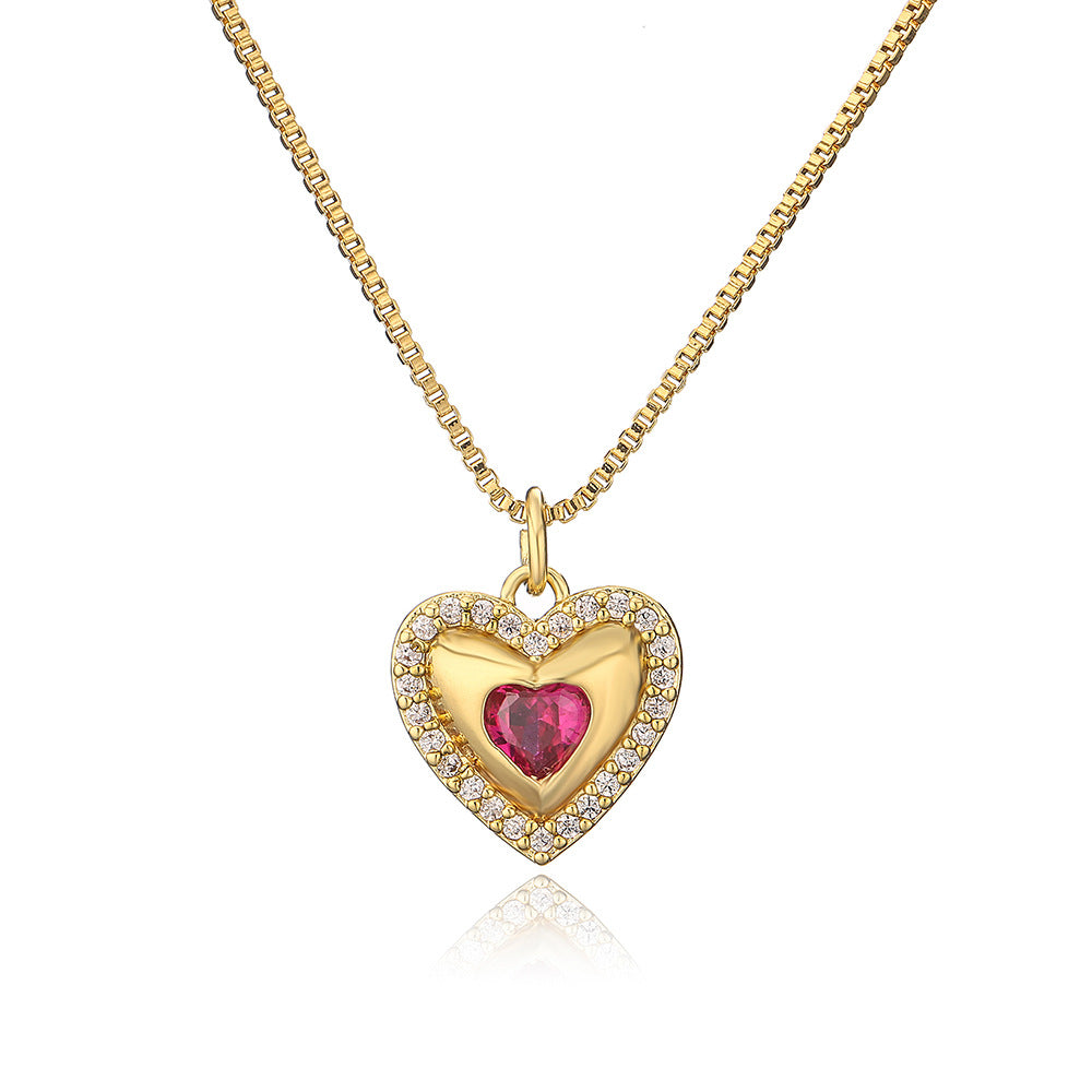 Minimalist Heart Pendant Necklace for Women in Copper with 18K Gold Plating and Zircon Inlay