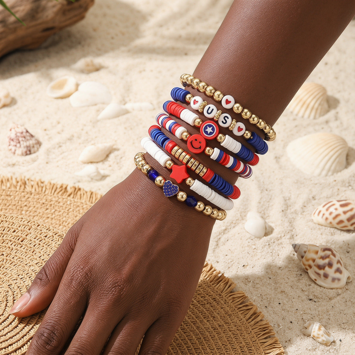 Unisex Geometric Letter Resin Beaded Bracelet Set