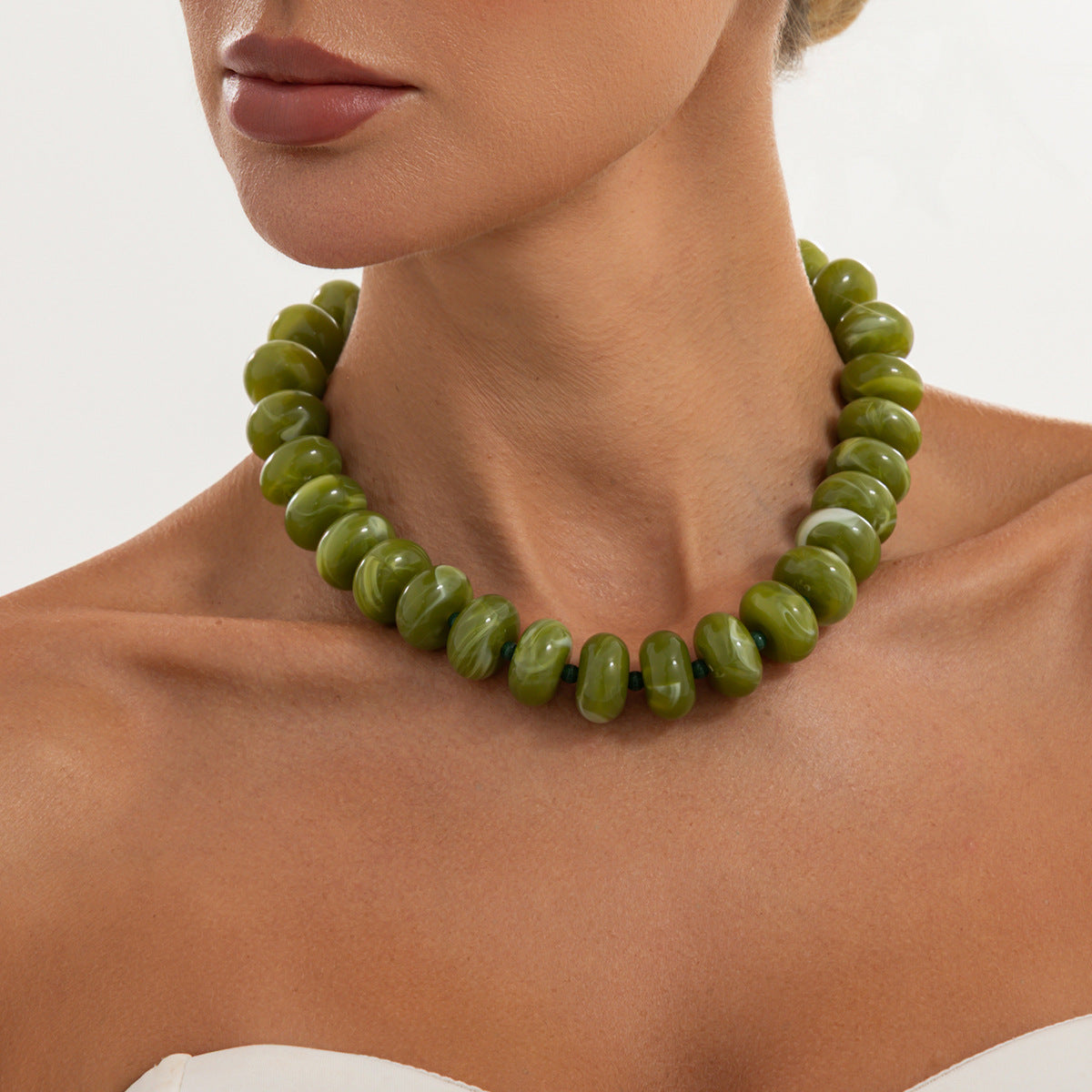 Bohemian Geometric Oval Gradient Resin Necklace for Women