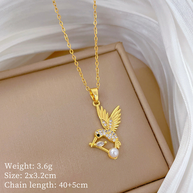 Sweet Minimalist Cross Micro-Inlaid Cubic Zirconia Brass Pendant Titanium Steel Necklace for Unisex