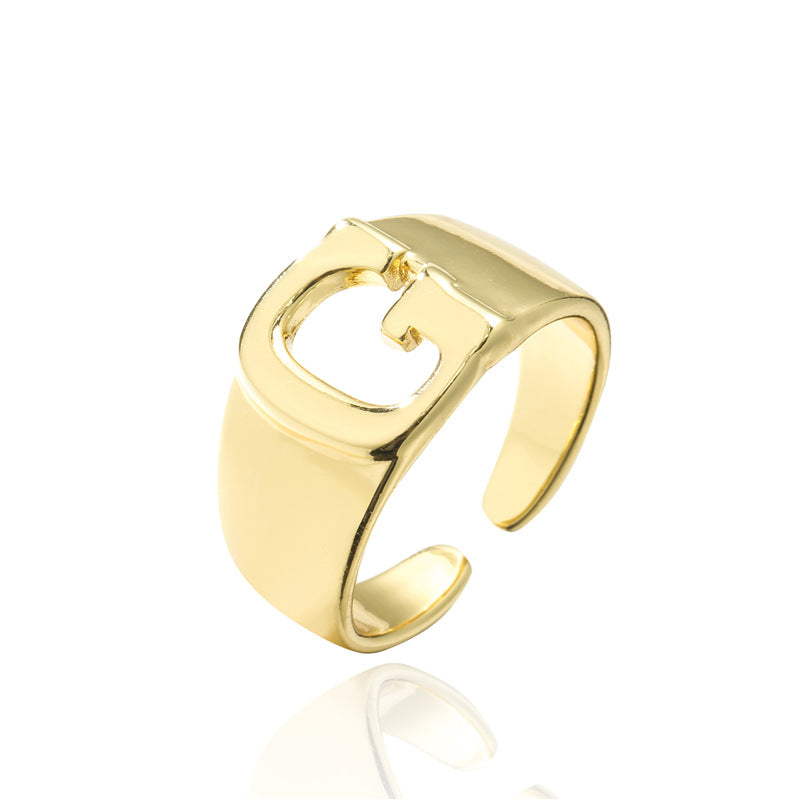 18K Gold Plated Brass Letter Ring Adjustable Open Design for Women