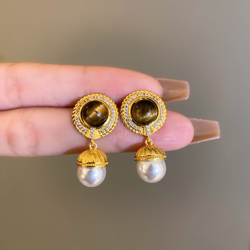 Vintage Floral and Teardrop Shaped Copper Earrings with 925 Silver Posts, Electroplated Finish, Elegant Court-Inspired Retro Ear Jewelry for Women
