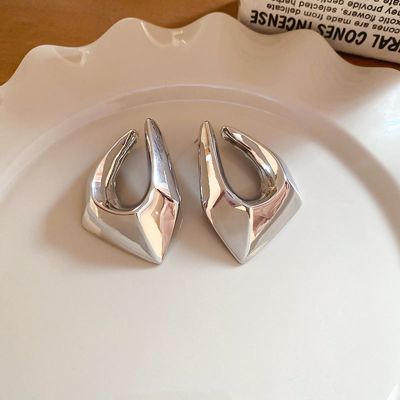 Orecchini a perno geometrici in lega placcata oro stile lussuoso con perni in argento 925 per donna, design quadrilatero irregolare, alla moda ed eleganti per tutti i giorni