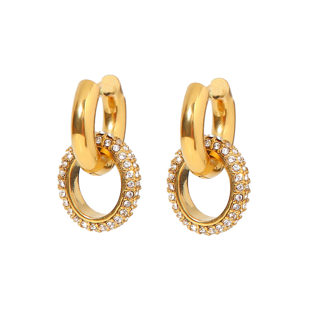 Orecchini a perno geometrici minimalisti in acciaio inossidabile con intarsio completo di strass per donne, ipoallergenici e resistenti allo sbiadimento