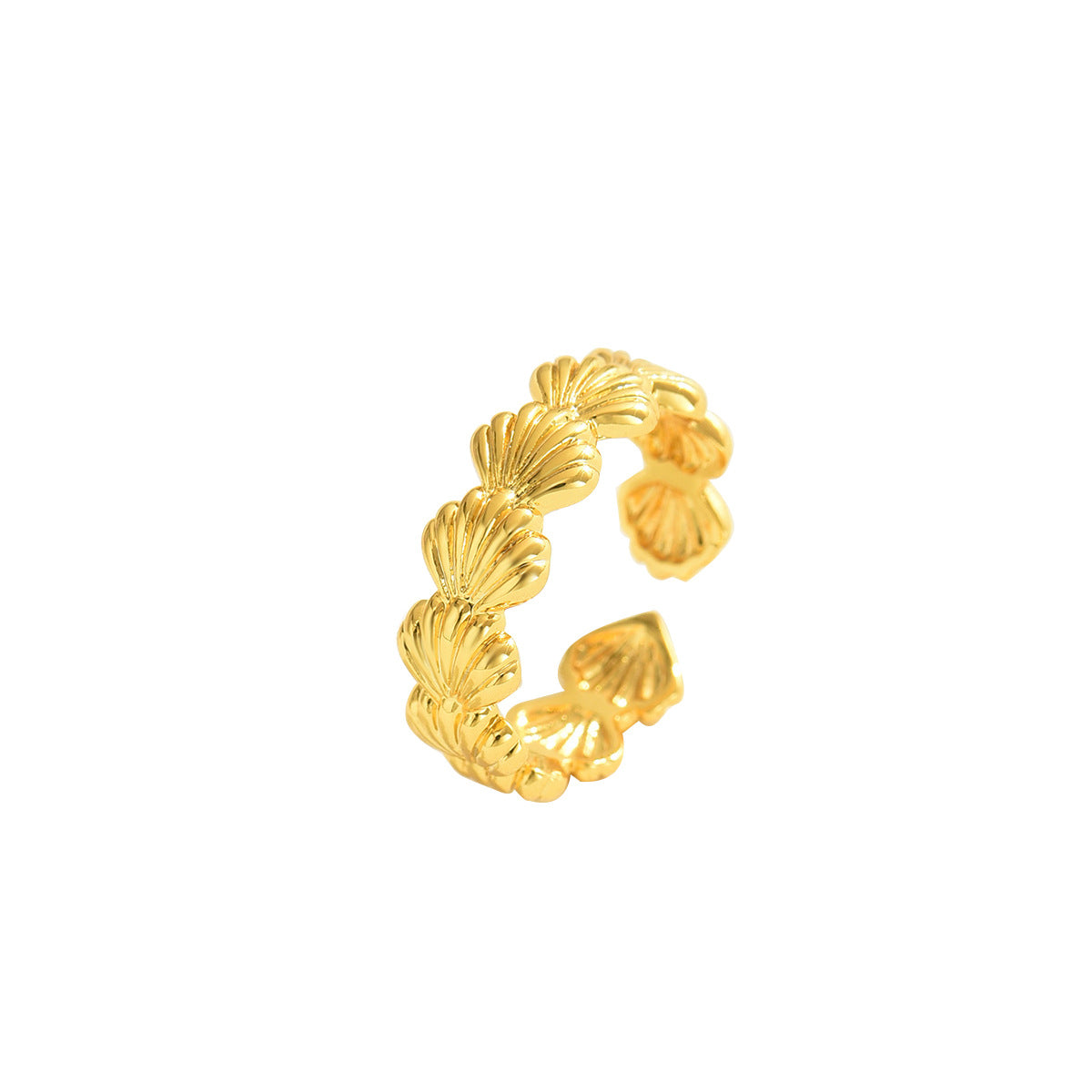 Anillo Abierto Ajustable Minimalista para Mujer con Temática de Concha y Océano en Cobre con Acabado Chapado