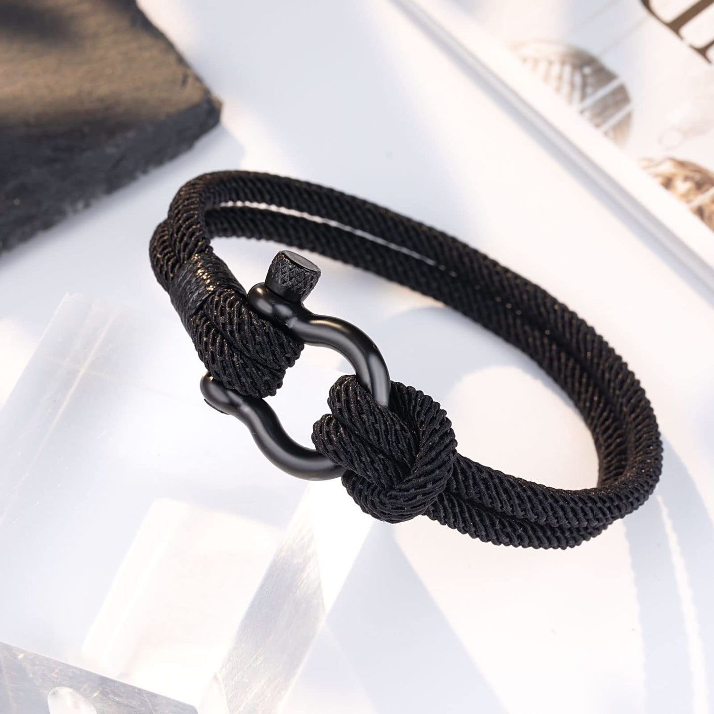 Hand-woven Geometric Milan Cord Bracelet with Alloy Horseshoe Clasp Unisex Business Casual Fashion Jewelry