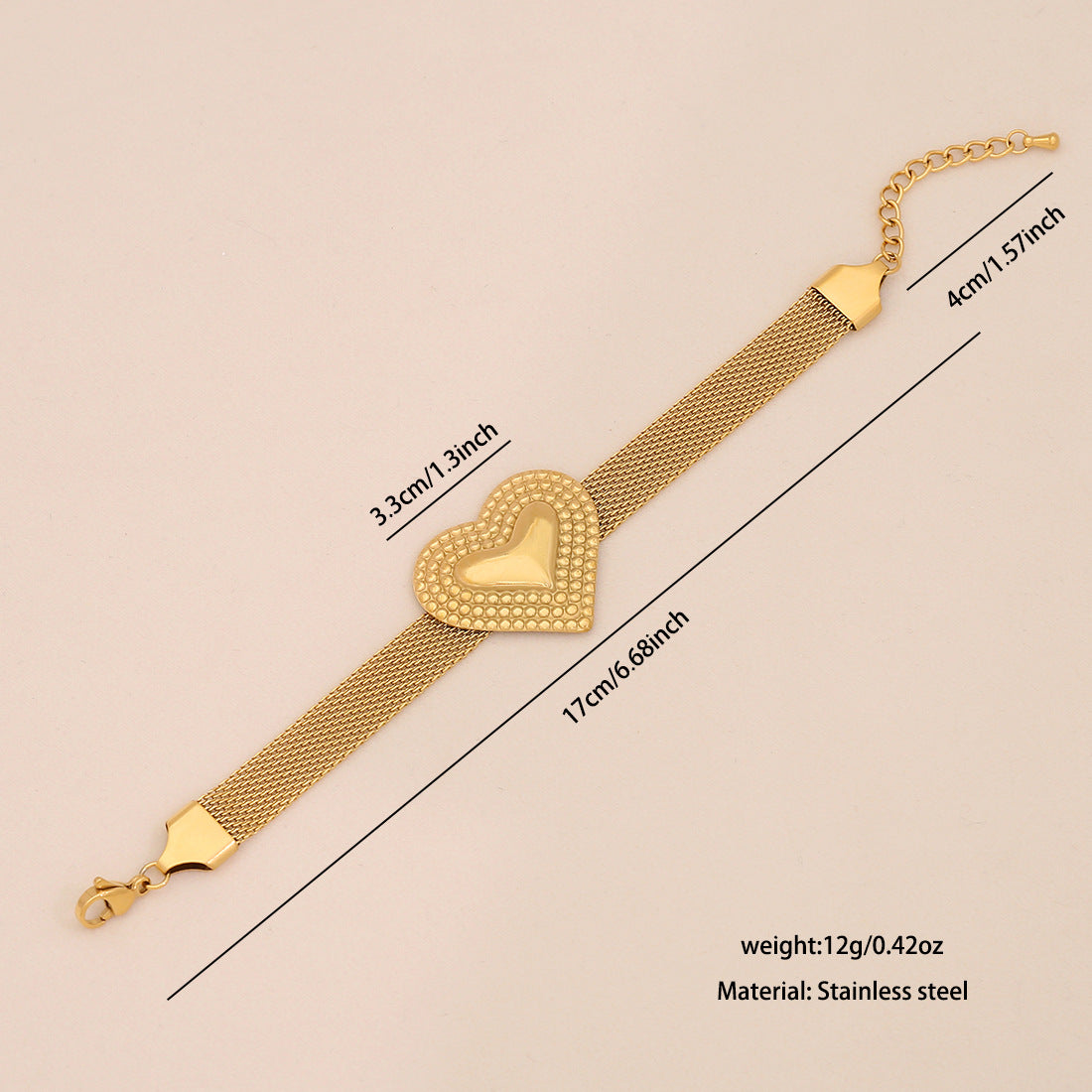 Bold French Mesh Heart and Star Pendant Necklace in Titanium Steel with Plated Finish for Women