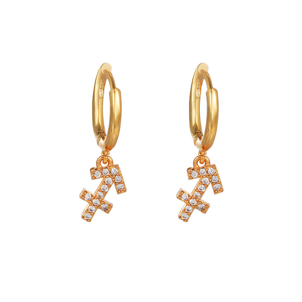 Micro-Inlaid Cubic Zirconia Brass Zodiac Earrings