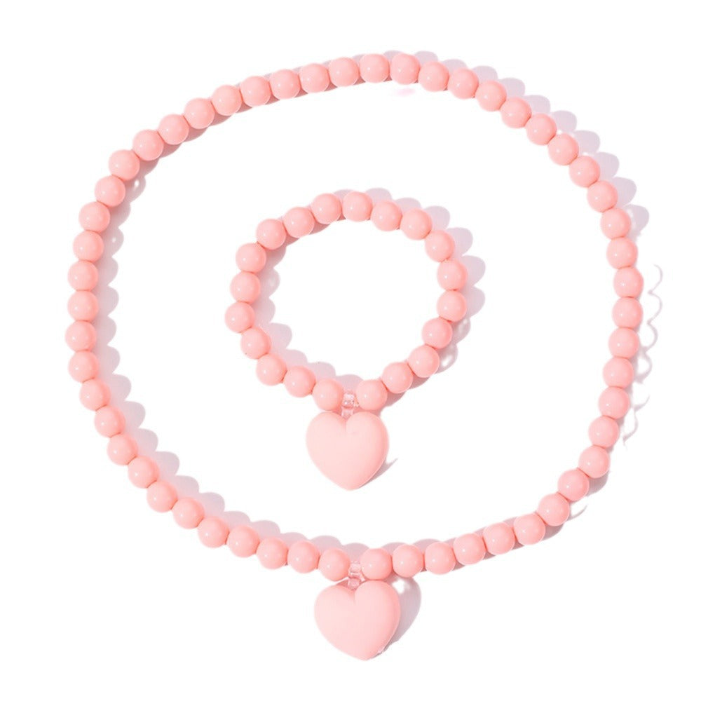 Set Collana e Bracciale con Ciondolo Cuore in Acrilico Fatto a Mano per Bambini in Stile Minimalista