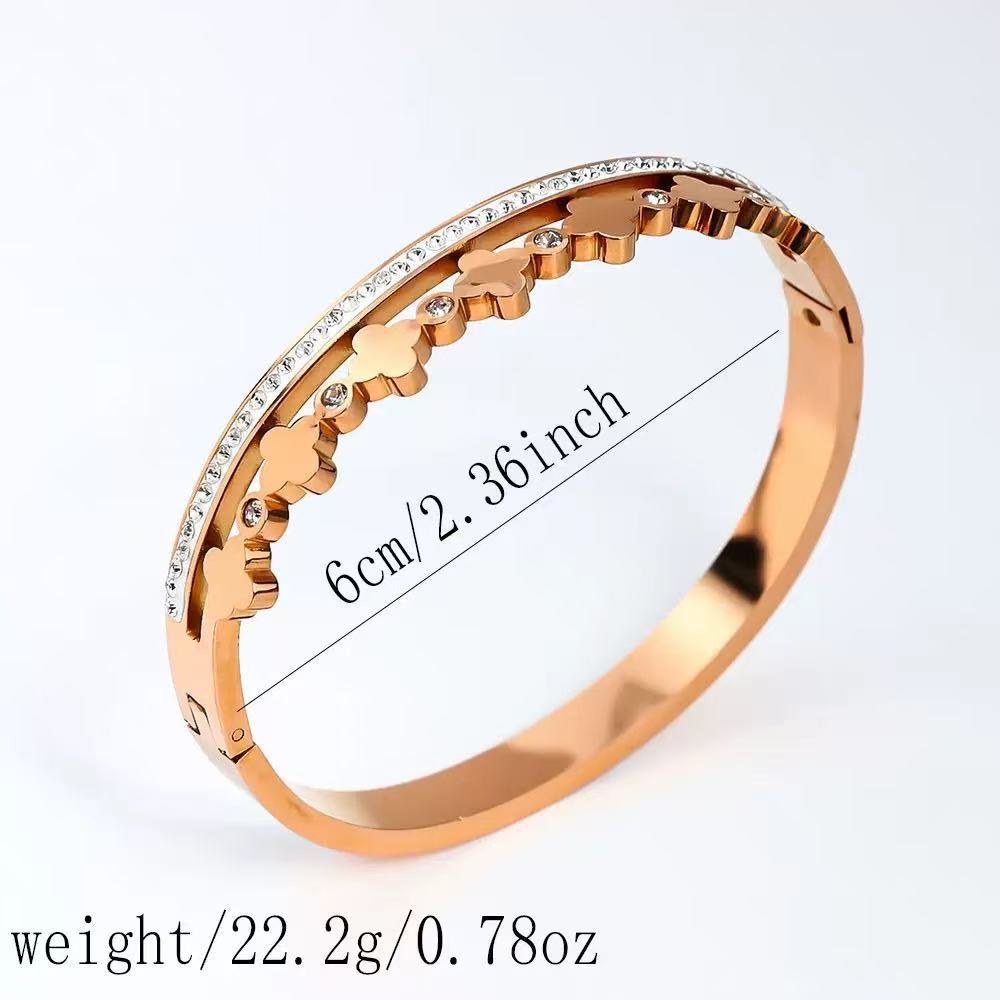 Minimalist Geometric Stainless Steel Bracelet for Women with Rhinestone Inlay and Anti-Tarnish Plating
