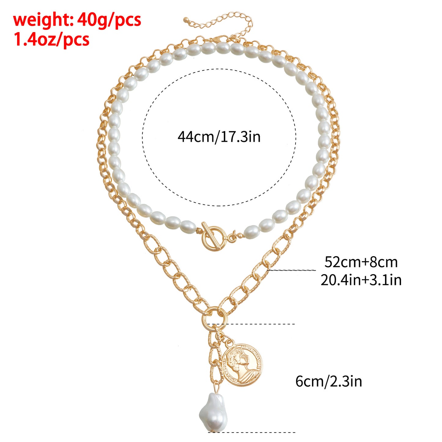 Vintage Bohemian Irregular Baroque Pearl Pendant Necklace with Geometric Shape Alloy Chain and Electroplated Finish for Women