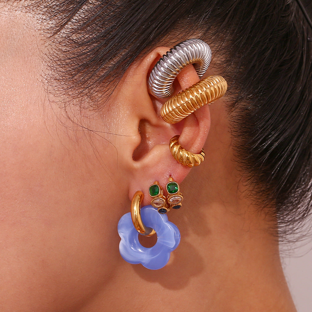 Orecchini a Cerchio Piccoli con Fiori Vintage in Acciaio Inossidabile Placcato Oro 18K Design Floreale Colorato Dopaminico da Donna
