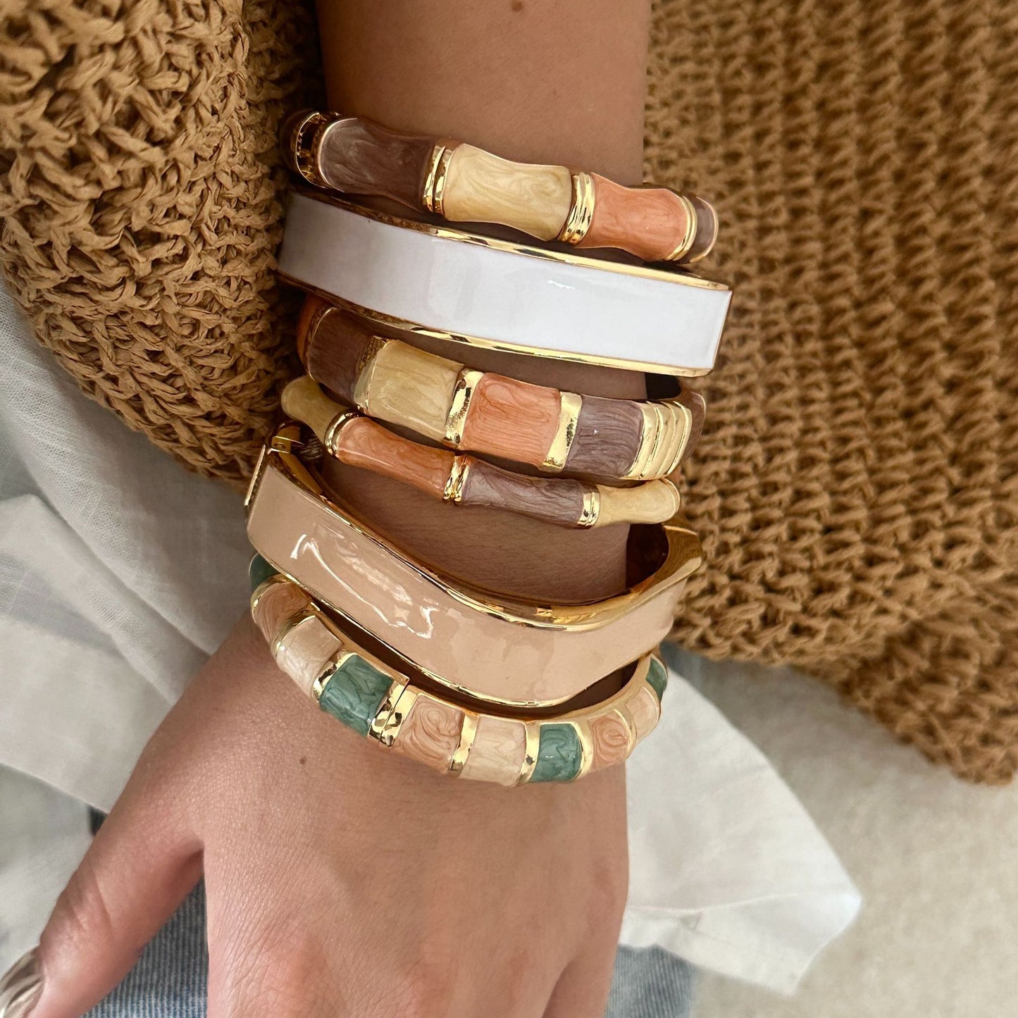 Bohemian Ethnic Multi-Color Drip Oil Enamel Geometric Gold Plated Alloy Bracelet