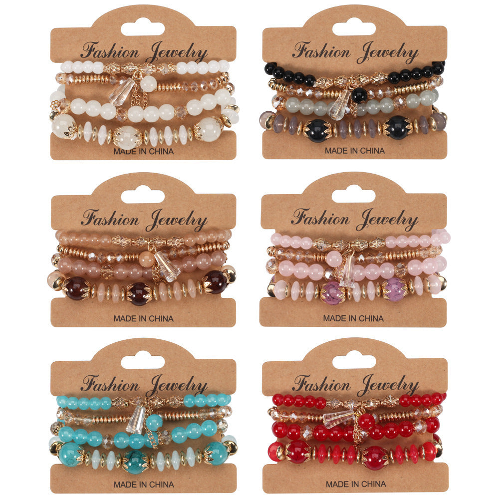 Bohemian Plated Agate Crystal Floral Bracelet Set Unisex
