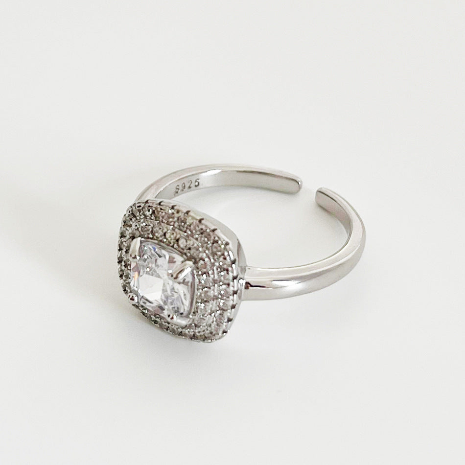 Minimalist Sweet 925 Sterling Silver Geometric Plated Ring with Cubic Zirconia