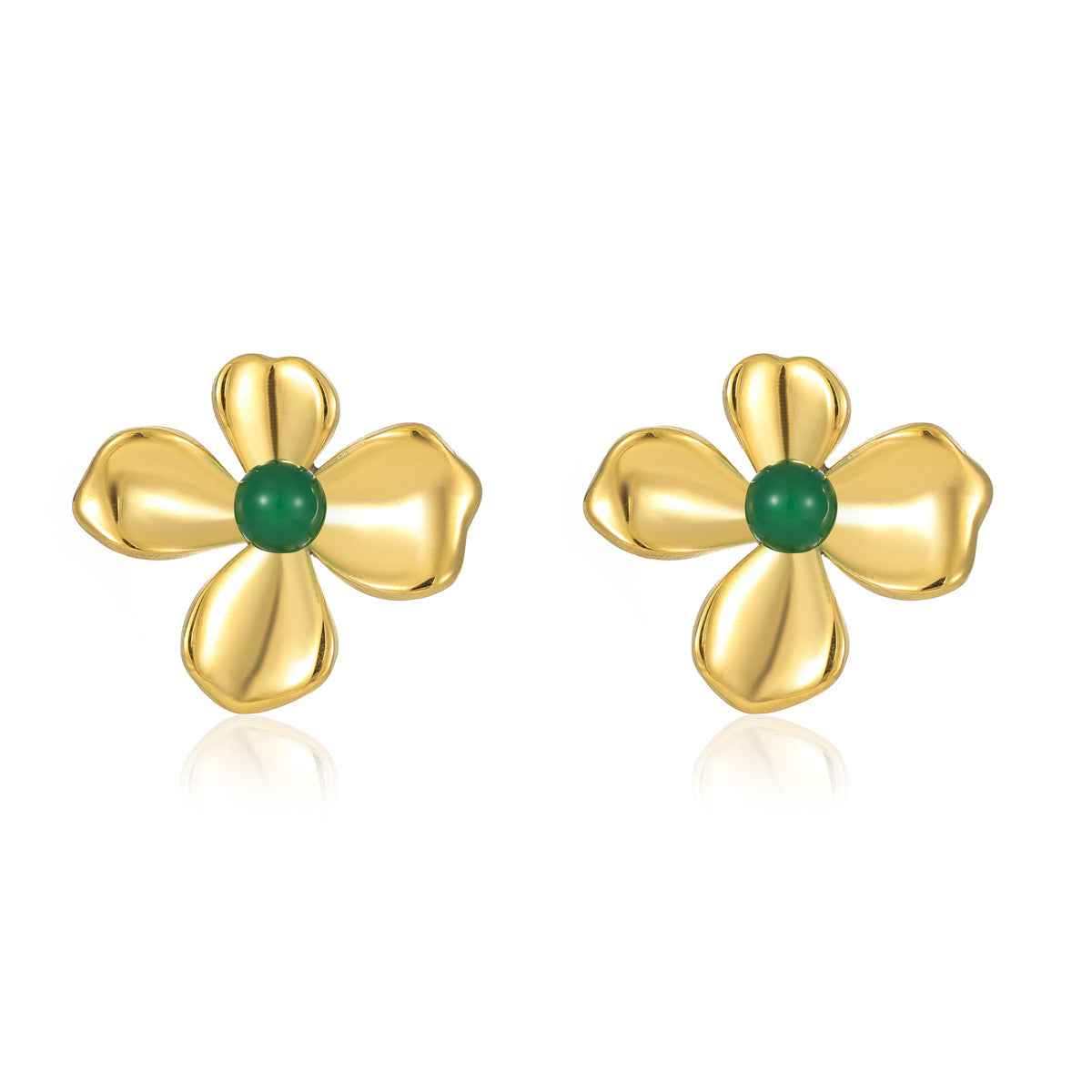 Pendientes minimalistas de acero inoxidable con forma de pétalo e incrustaciones de piedra natural para mujer