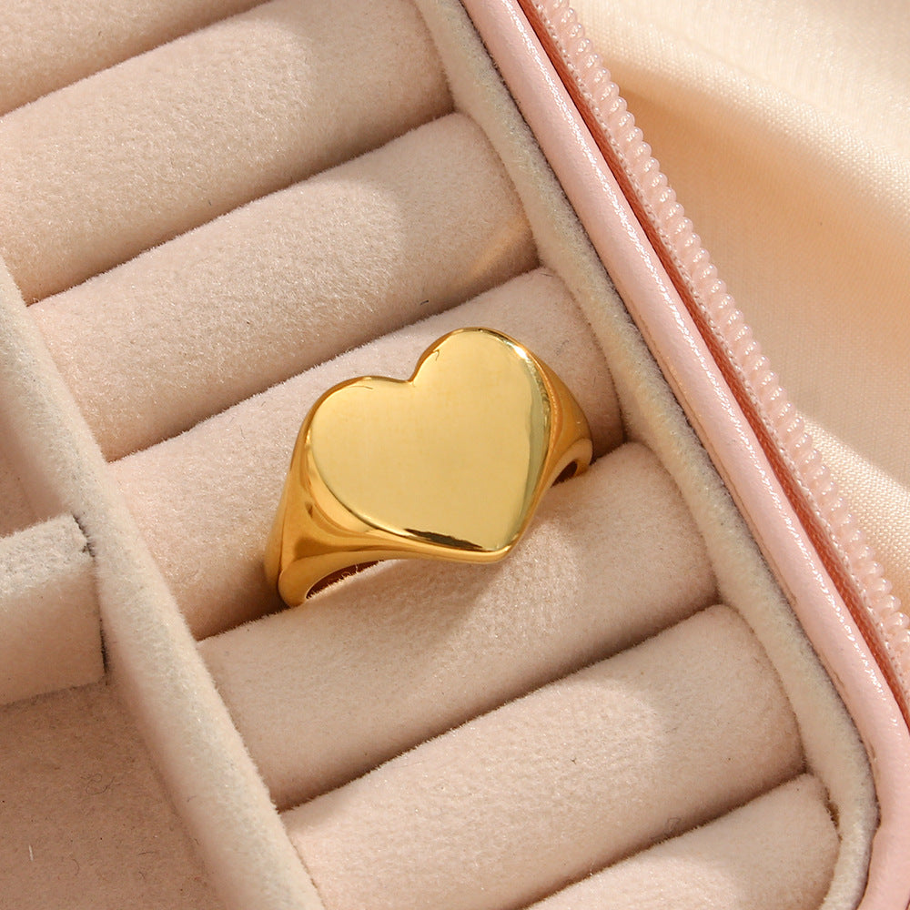 Elegant Minimalist 18K Gold Plated Stainless Steel Heart Geometric Ring for Women