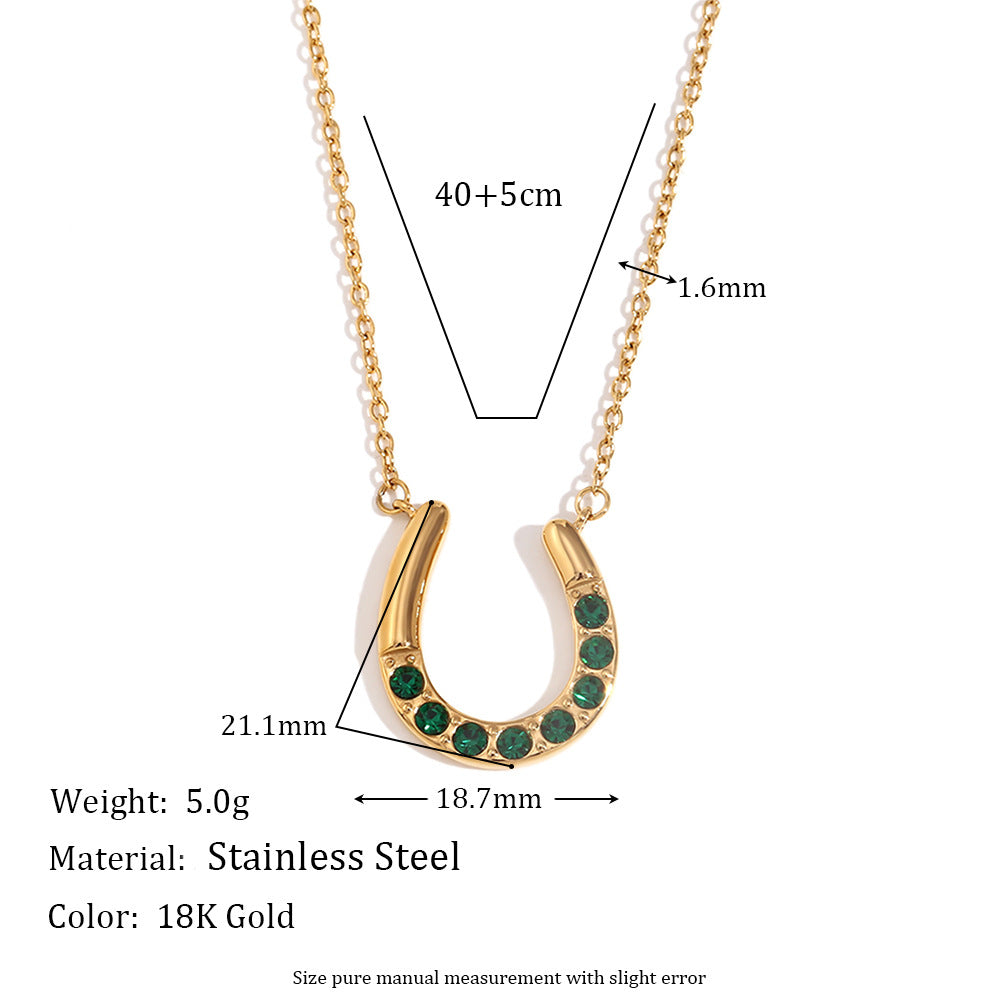 Collana Pendente a U Minimalista da Donna in Acciaio Inossidabile con Placcatura in Oro 18K e Intarsio di Strass
