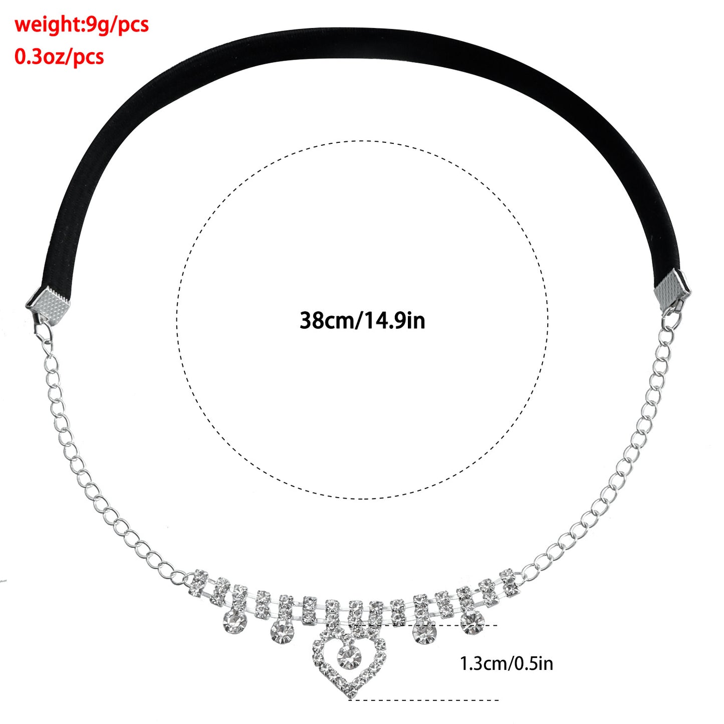 Cadena elástica de moda para piernas con forma de corazón para mujeres con detalles de diamantes de imitación y diseño geométrico