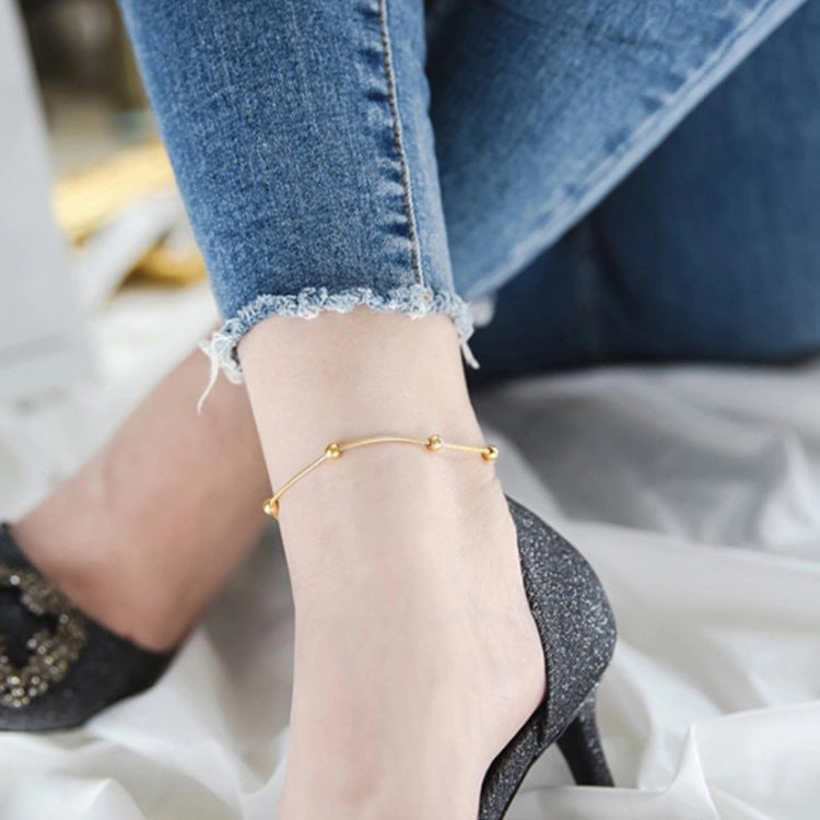 Minimalist Geometric 18K Gold Plated Titanium Steel Beaded Anklet for Women