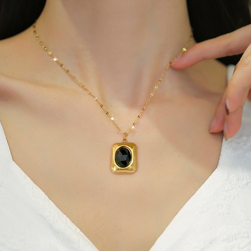 Minimalist Business Square Gemstone Plated Titanium Steel Necklace for Unisex