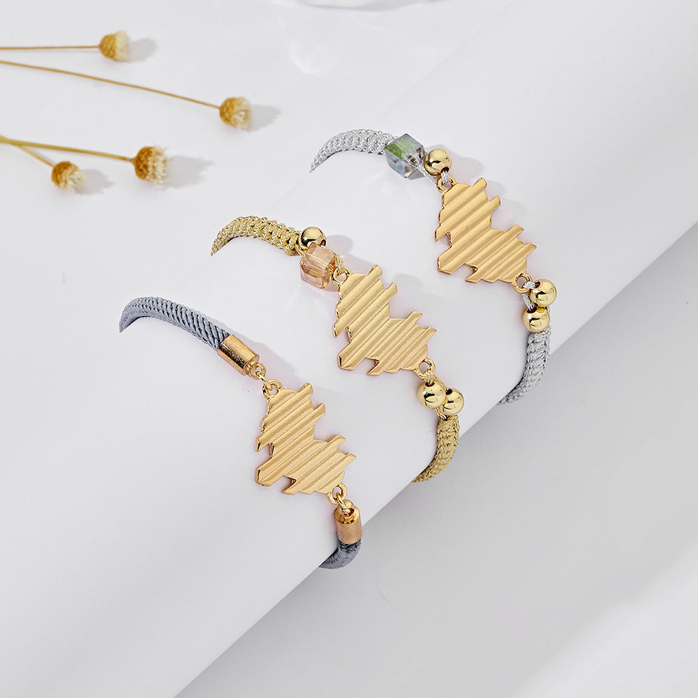 Handmade Woven Heart Bracelet with Gemstone Inlay Adjustable Red Cord