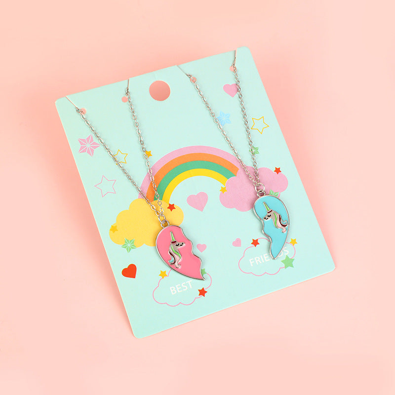 Collana in lega smaltata a forma di cuore minimalista con catena a croce per bambini e ragazzi