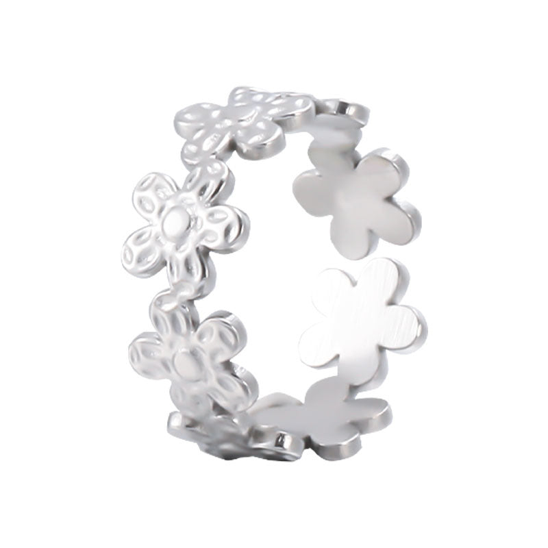 Minimalist Sweet Floral Plated Stainless Steel Titanium Steel Open Ring for Women