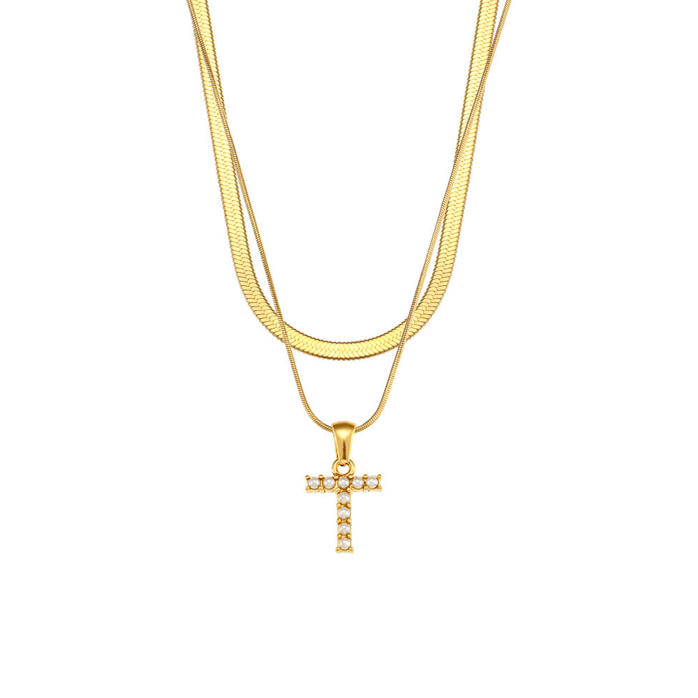 Collana con Pendente a Lettera alla Moda in Acciaio Inossidabile con Finitura Placcata e Catena Serpentina da Donna