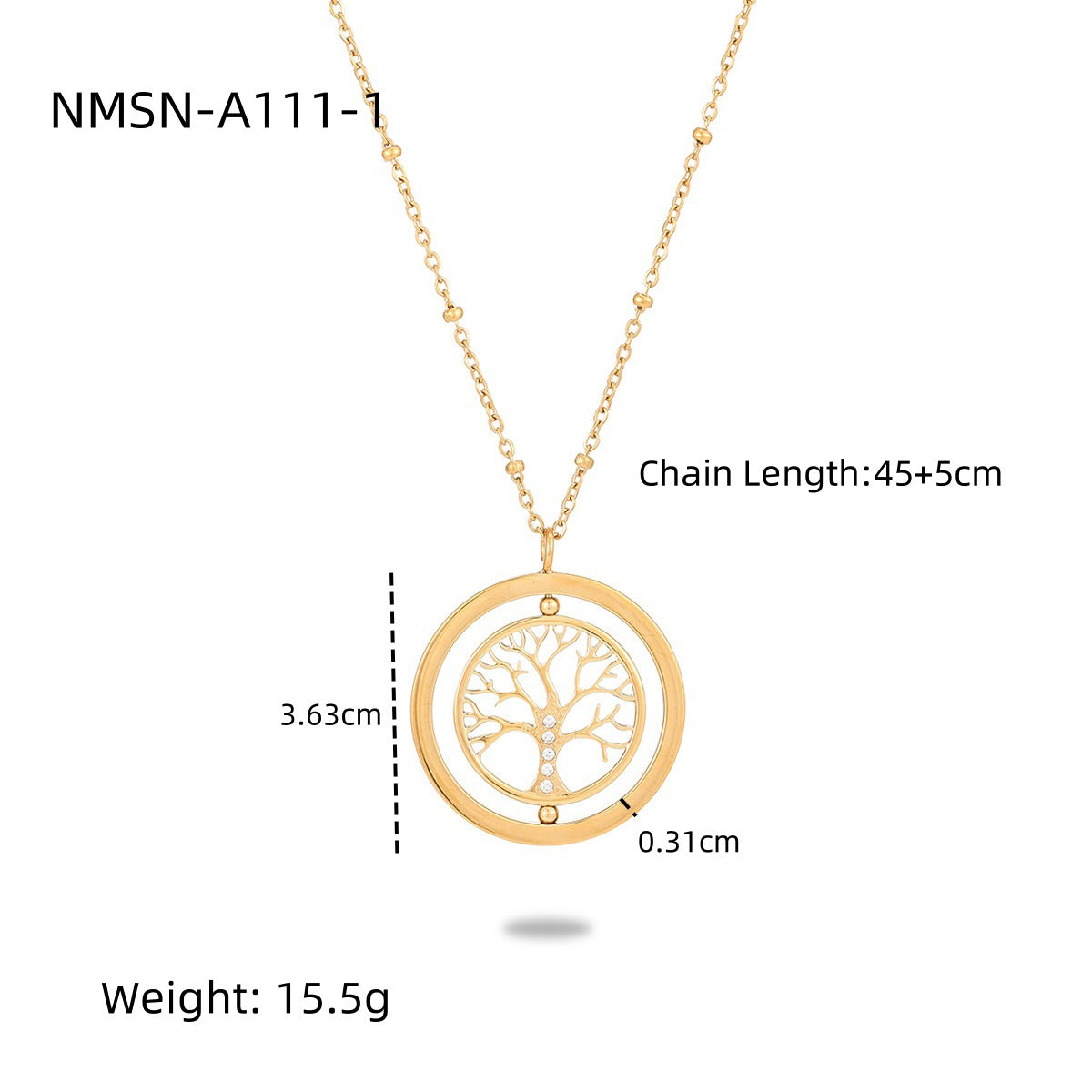 Collana da donna con ciondolo albero della vita geometrico minimalista in acciaio inossidabile con intarsio in strass e placcatura in oro 18 carati