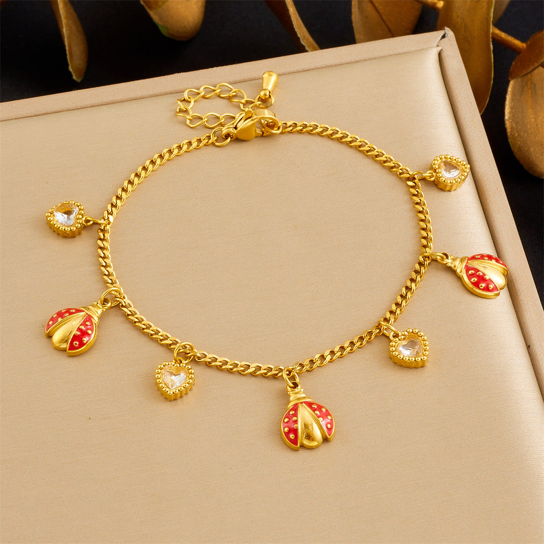 Minimalist Geometric Butterfly Lip Drip Oil Rhinestone Stainless Steel Bracelet with Fine Chain