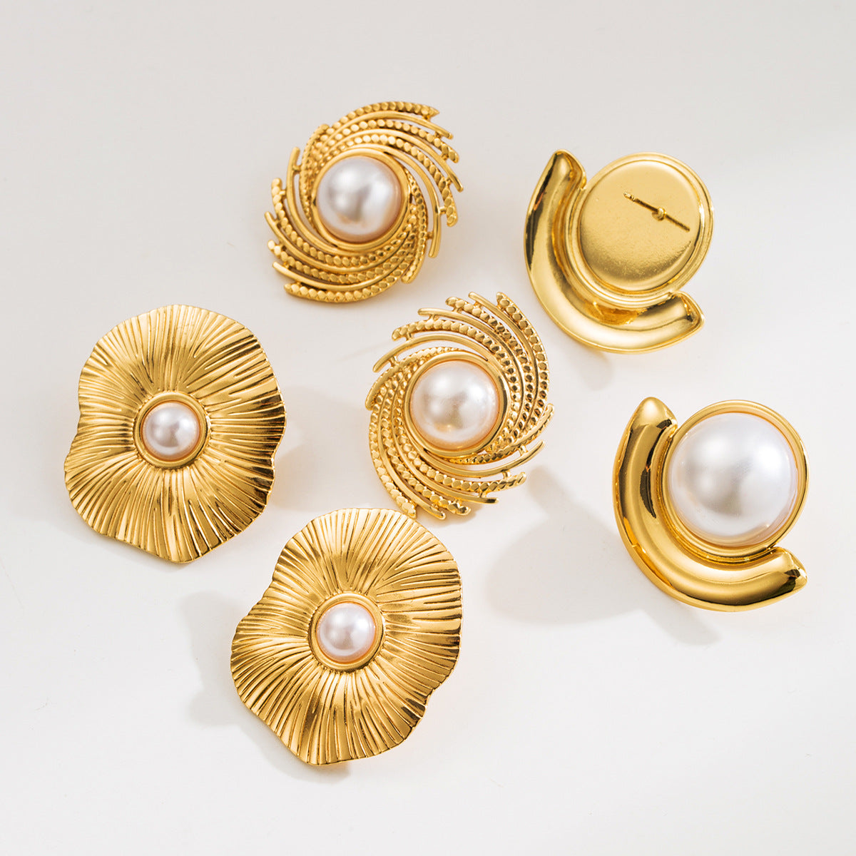 Pendientes de acero inoxidable geométricos minimalistas con incrustaciones de perlas simuladas para mujer, joyería de moda de lujo chapada